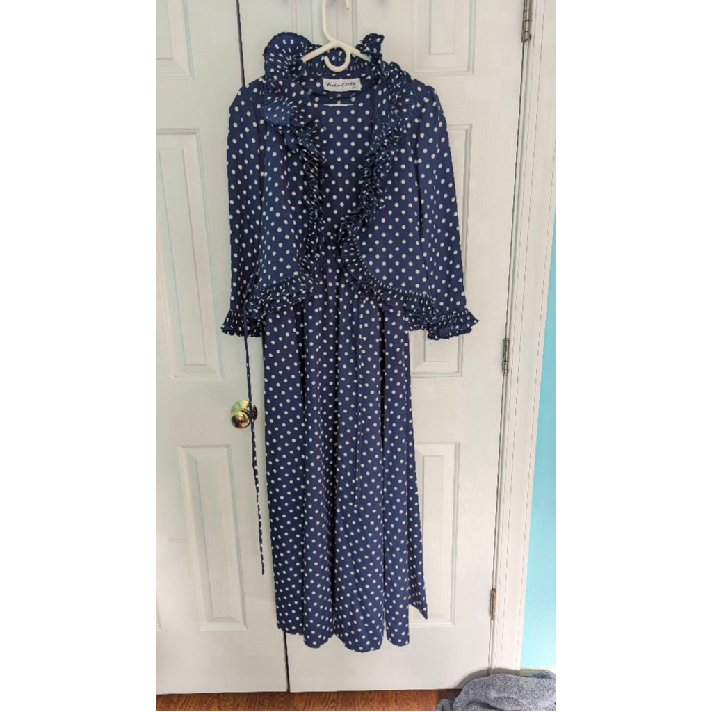 Women's Victor Costa Dress, Size 6, Navy Polka Dot